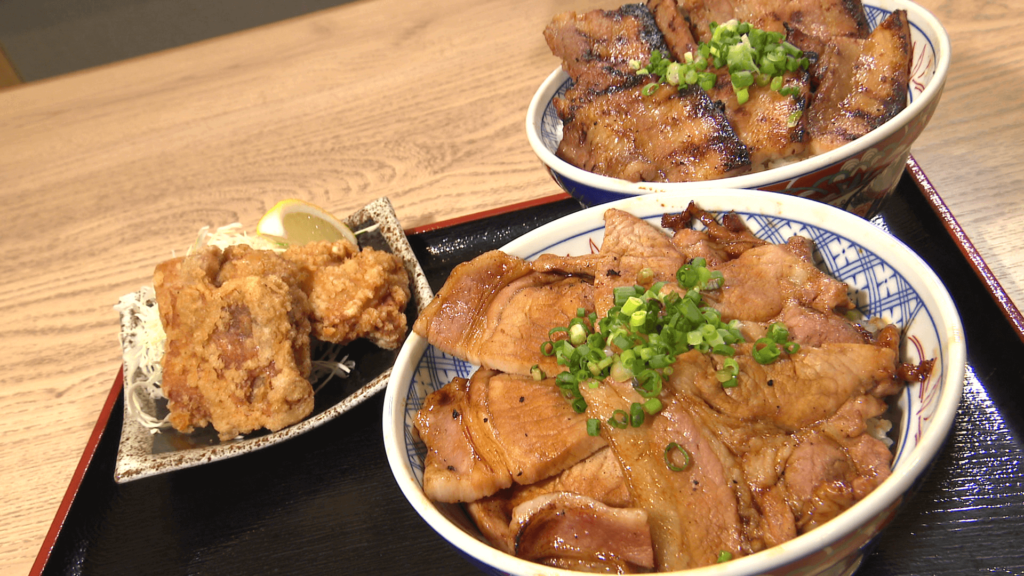 すみ亭の豚丼、味噌漬け豚丼、ザンギ